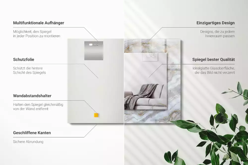 Lustro dekoracyjne prostokątne z nadrukiem w motyw marmuru