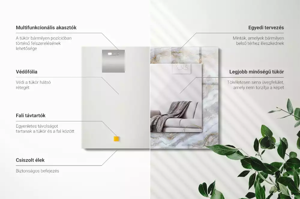 Lustro dekoracyjne prostokątne z nadrukiem w motyw marmuru