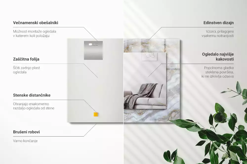 Lustro dekoracyjne prostokątne z nadrukiem w motyw marmuru