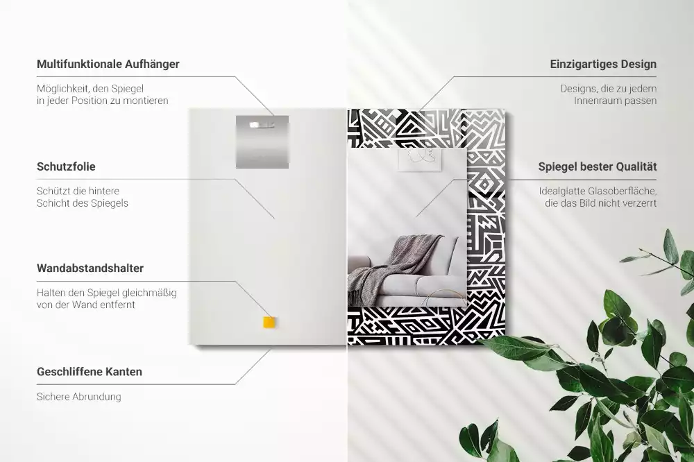 Lustro dekoracyjne prostokątne z geometrycznym wzorem