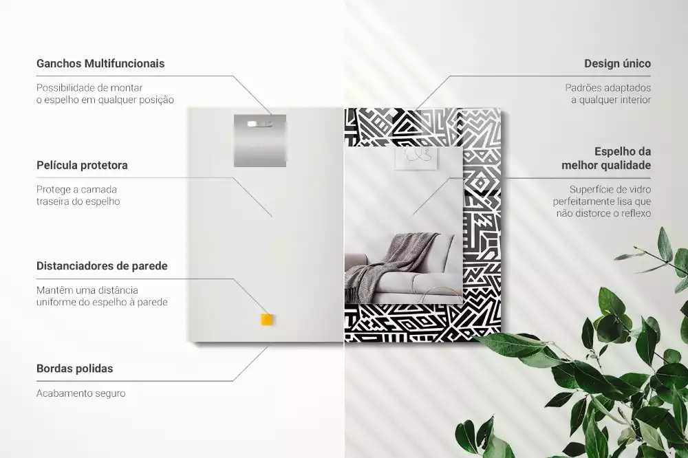 Lustro dekoracyjne prostokątne z geometrycznym wzorem