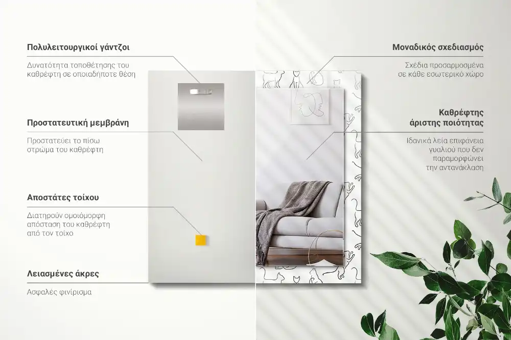 Lustro prostokątne z nadrukiem konturowych kotów
