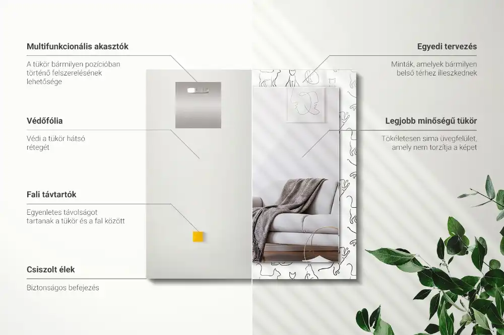 Lustro prostokątne z nadrukiem konturowych kotów
