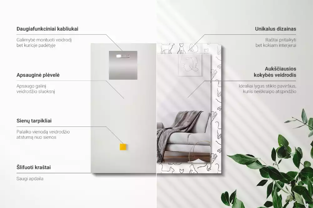 Lustro z nadrukiem prostokątne Koty kontury