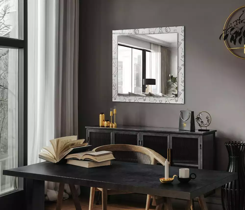 Lustro z nadrukiem prostokątne Koty kontury