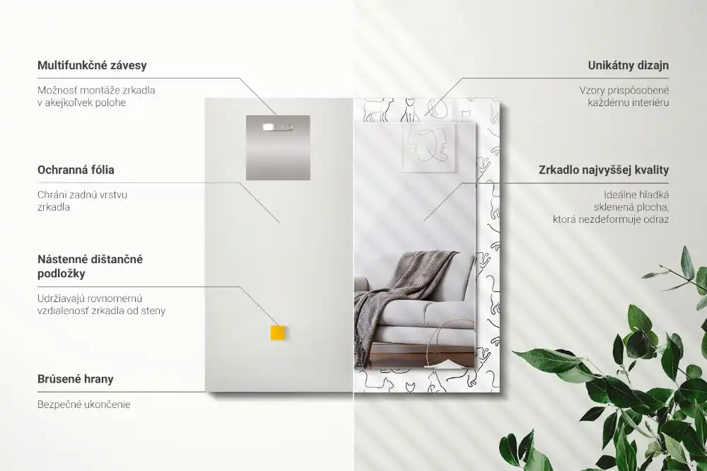 Lustro prostokątne z nadrukiem konturowych kotów