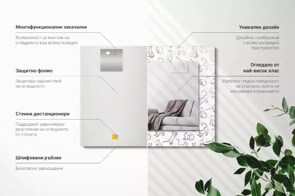 Lustro z nadrukiem prostokątne Koty kontury