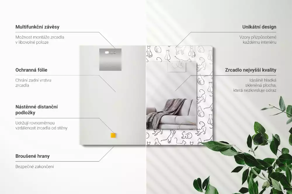 Lustro z nadrukiem prostokątne Koty kontury