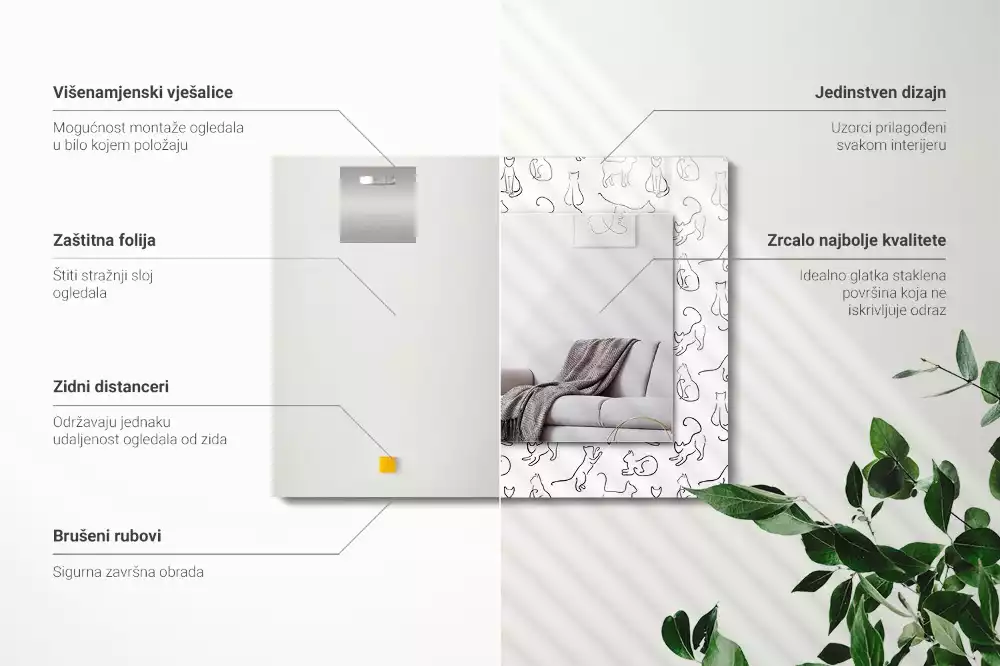 Lustro z nadrukiem prostokątne Koty kontury