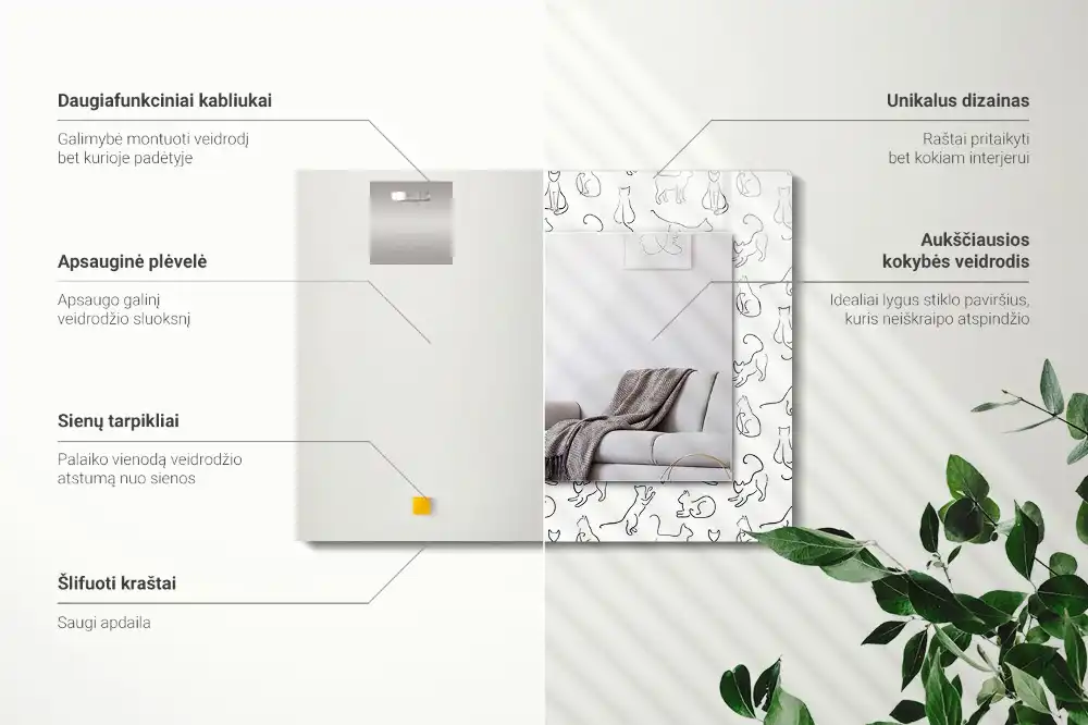 Lustro prostokątne z nadrukiem konturowych kotów