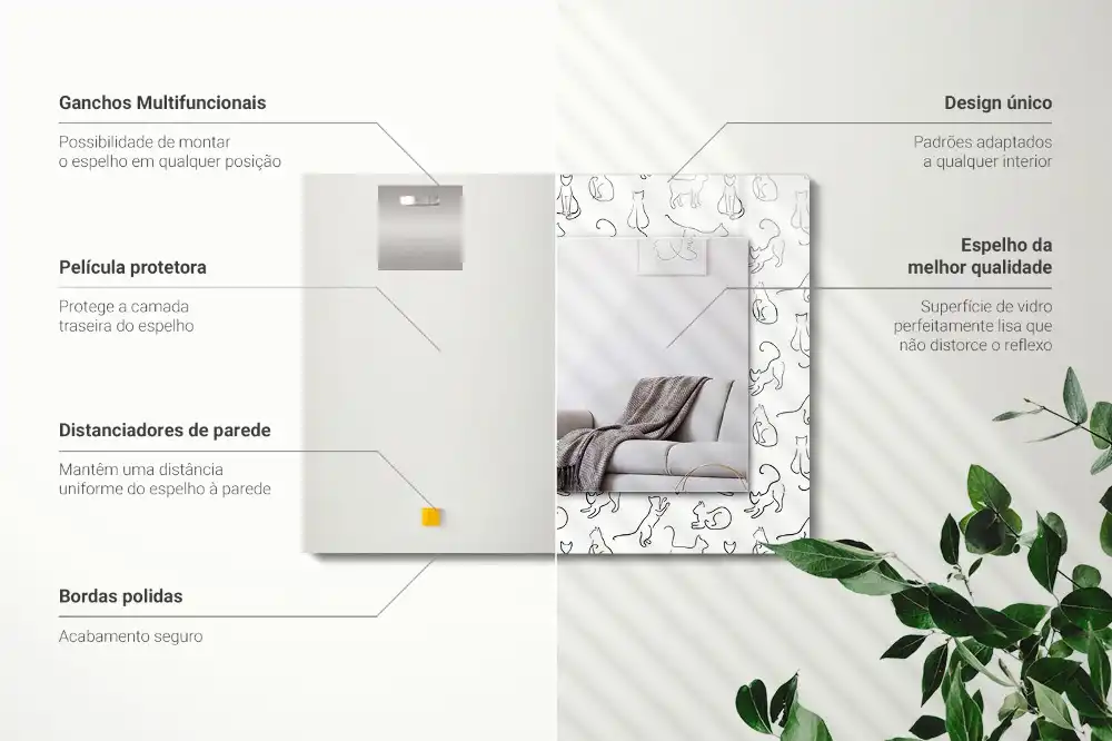Lustro prostokątne z nadrukiem konturowych kotów