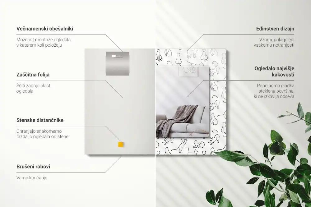 Lustro prostokątne z nadrukiem konturowych kotów
