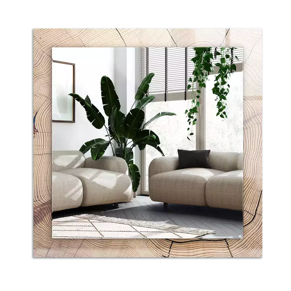 Lustro dekoracyjne z nadrukiem przedstawiającym przekrój pnia drzewa