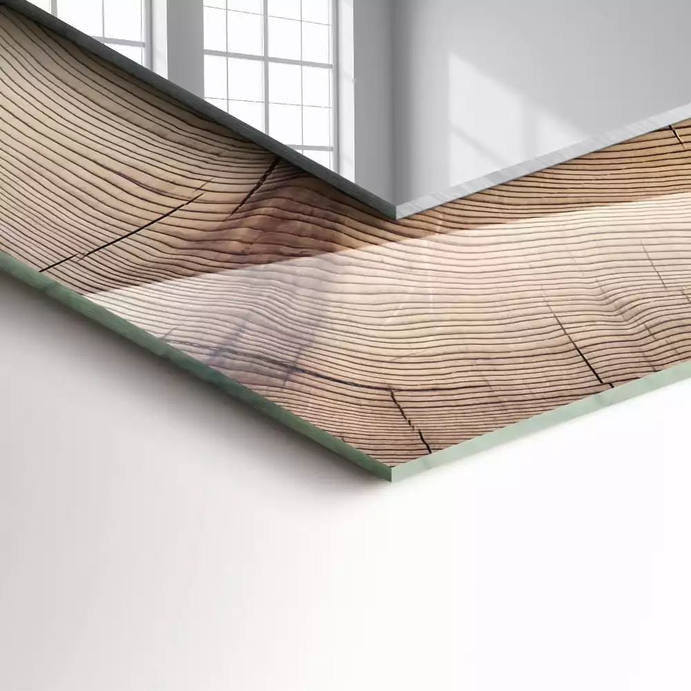 Lustro dekoracyjne z nadrukiem przedstawiającym przekrój pnia drzewa