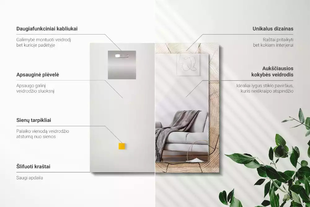 Lustro dekoracyjne z nadrukiem przedstawiającym przekrój pnia drzewa