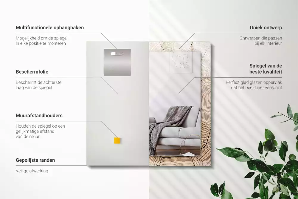 Lustro dekoracyjne z nadrukiem przedstawiającym przekrój pnia drzewa