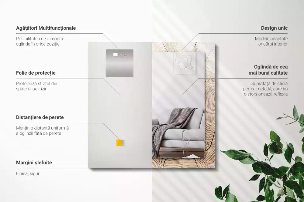 Lustro dekoracyjne z nadrukiem przedstawiającym przekrój pnia drzewa