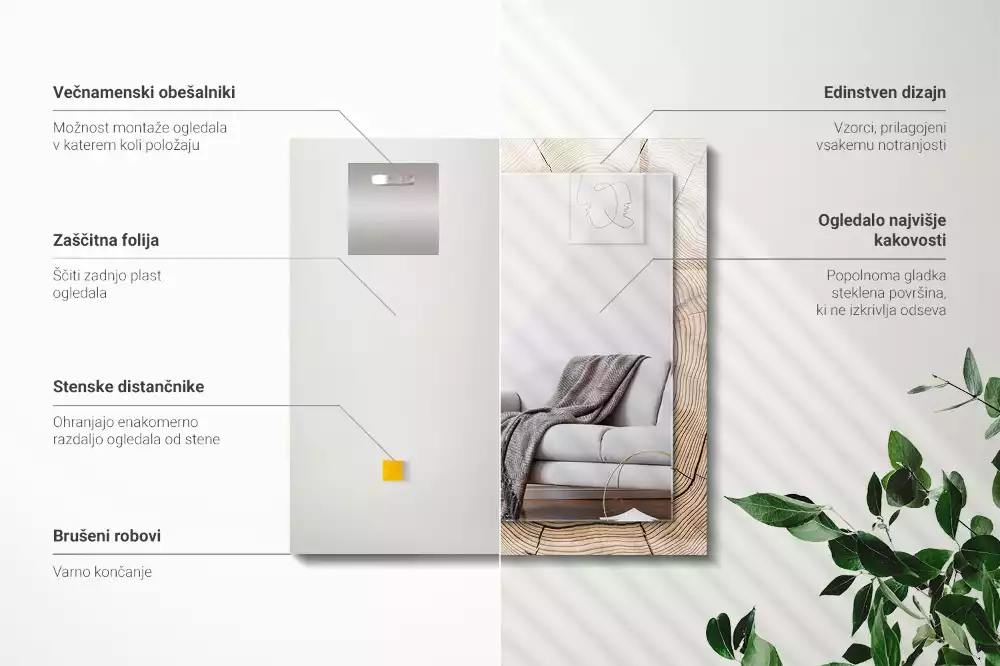 Lustro dekoracyjne z nadrukiem przedstawiającym przekrój pnia drzewa