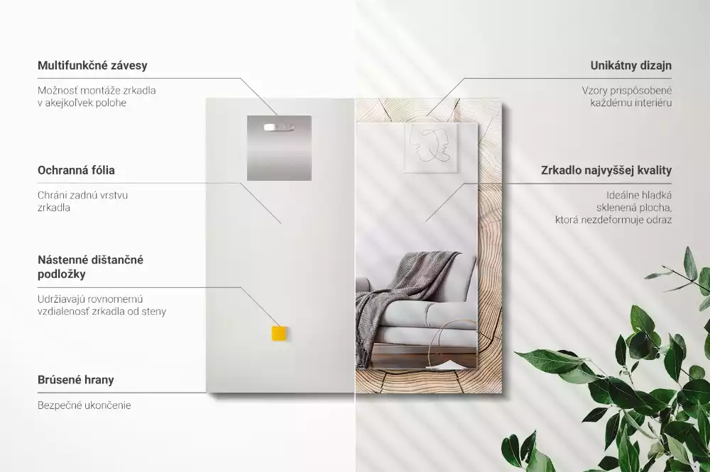 Lustro dekoracyjne z nadrukiem przedstawiającym przekrój pnia drzewa