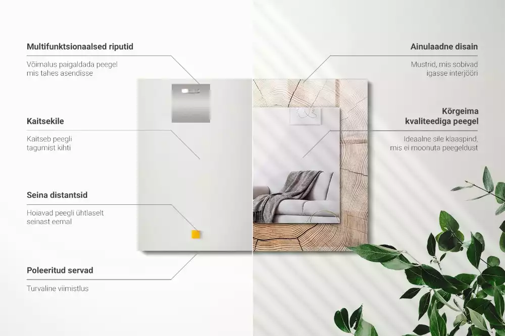 Lustro dekoracyjne z nadrukiem przedstawiającym przekrój pnia drzewa