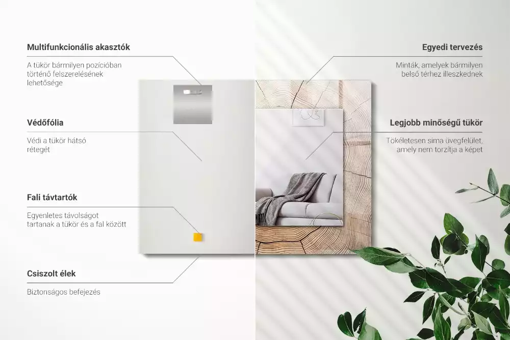 Lustro dekoracyjne z nadrukiem przedstawiającym przekrój pnia drzewa