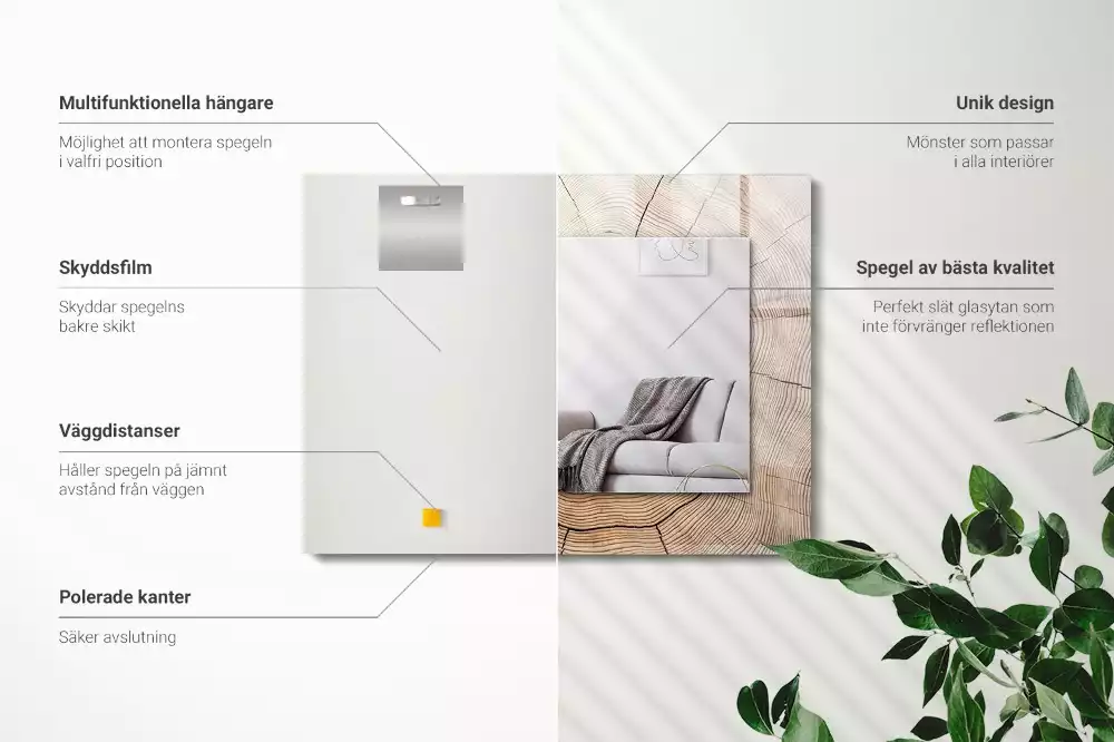 Lustro dekoracyjne z nadrukiem przedstawiającym przekrój pnia drzewa