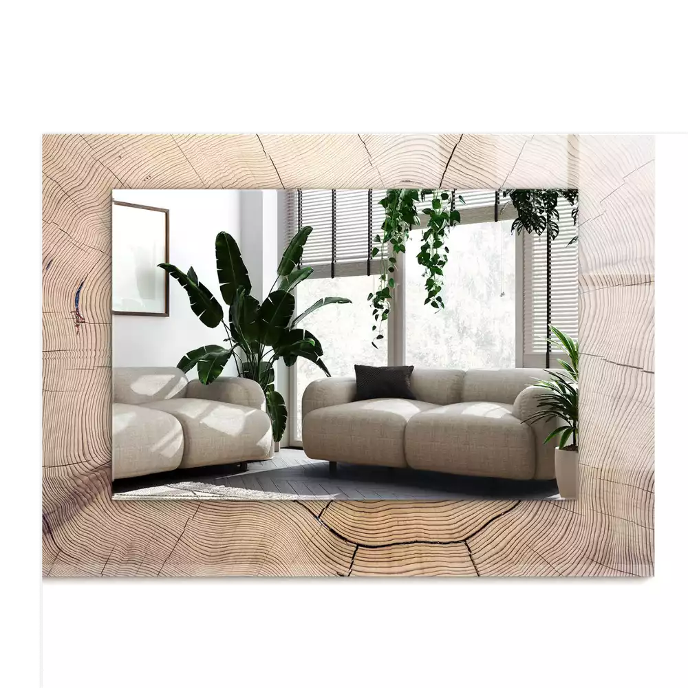 Lustro dekoracyjne z nadrukiem przedstawiającym przekrój pnia drzewa