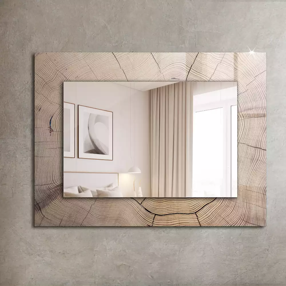 Lustro dekoracyjne z nadrukiem przedstawiającym przekrój pnia drzewa