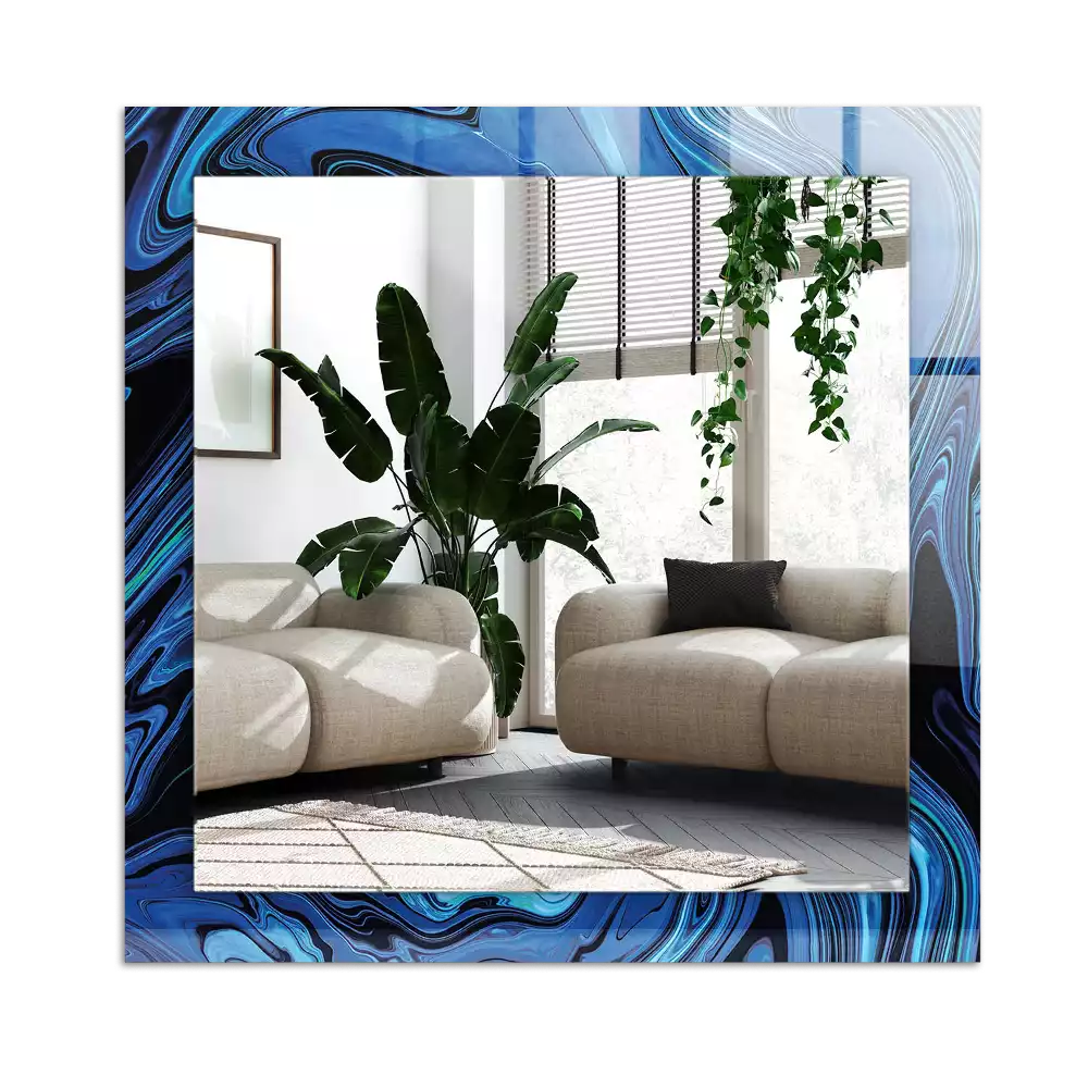 Lustro dekoracyjne prostokątne z abstrakcyjnym niebieskim wzorem
