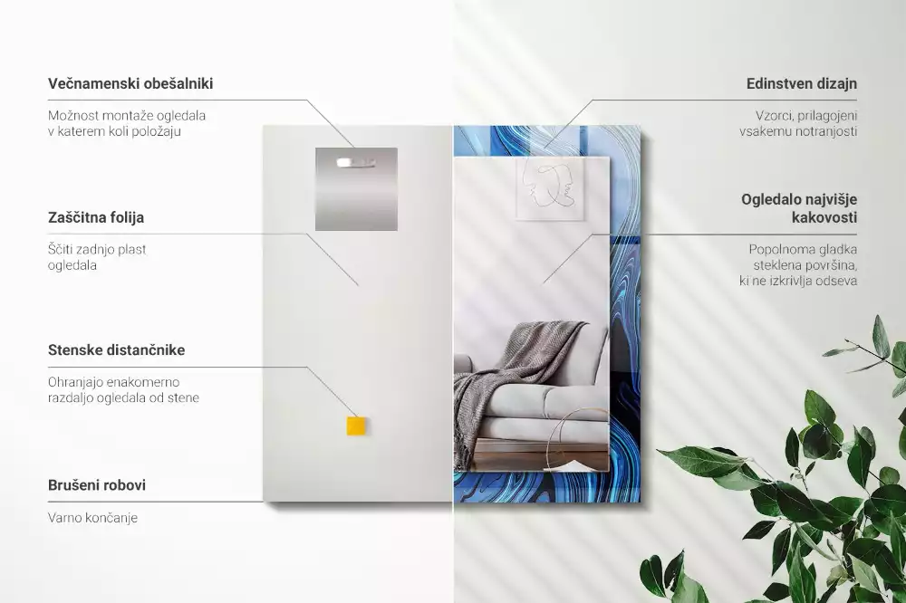 Lustro dekoracyjne prostokątne z abstrakcyjnym niebieskim wzorem