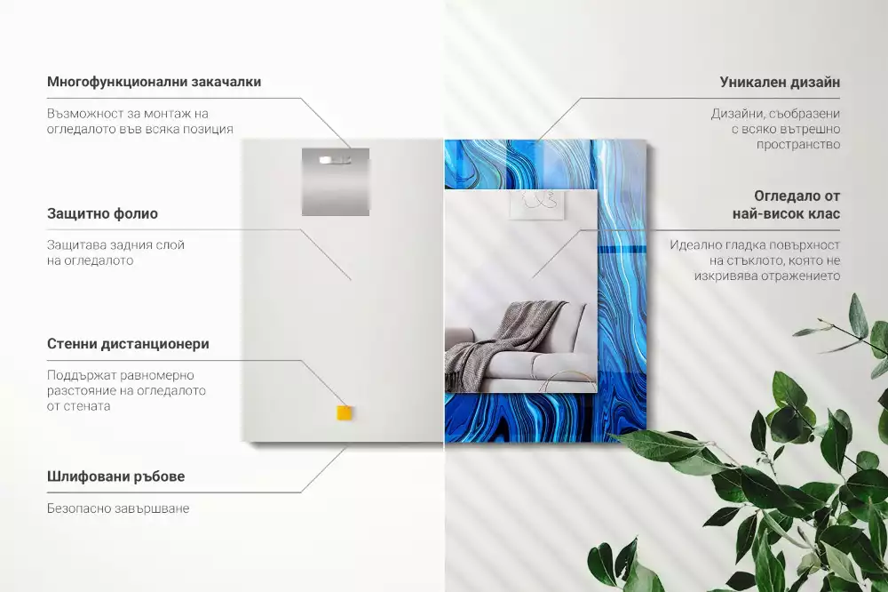 Lustro dekoracyjne prostokątne z abstrakcyjnym niebieskim wzorem