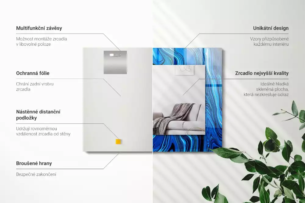 Lustro dekoracyjne prostokątne z abstrakcyjnym niebieskim wzorem