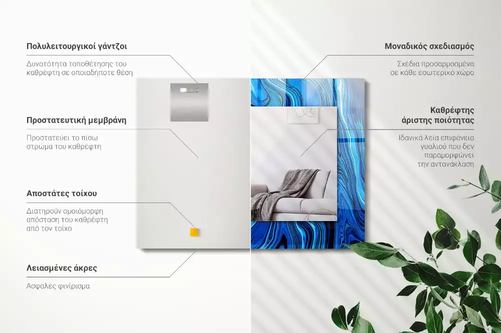 Lustro dekoracyjne prostokątne z abstrakcyjnym niebieskim wzorem