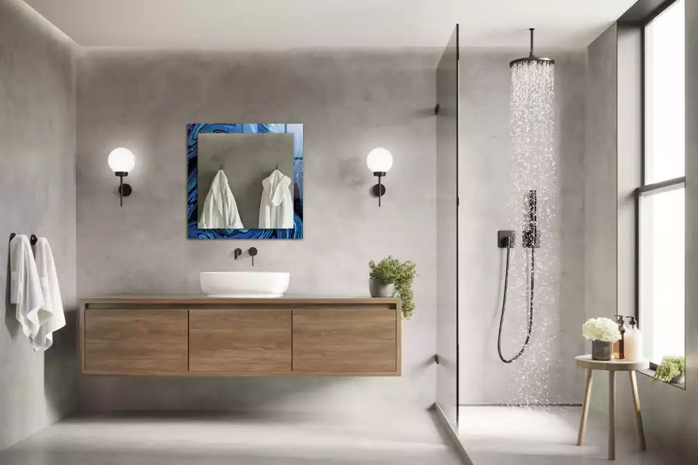 Lustro dekoracyjne prostokątne z abstrakcyjnym niebieskim wzorem