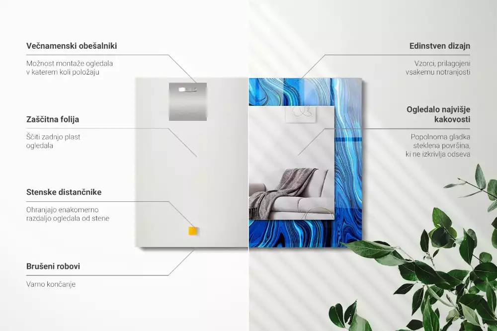 Lustro dekoracyjne prostokątne z abstrakcyjnym niebieskim wzorem