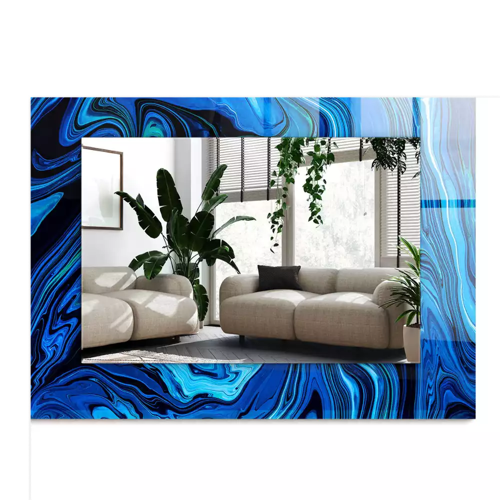 Lustro dekoracyjne prostokątne z abstrakcyjnym niebieskim wzorem