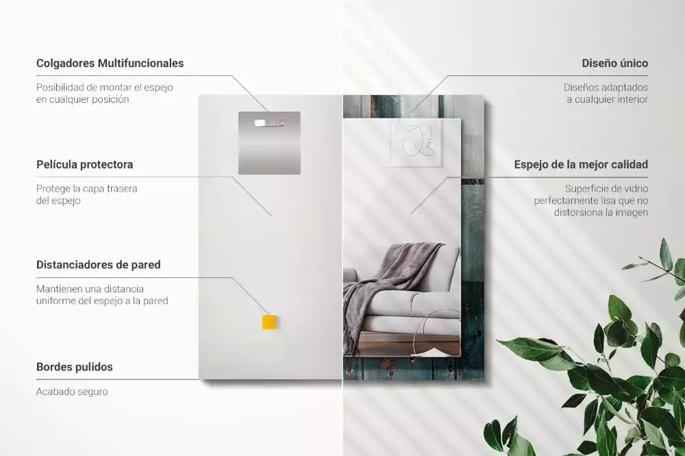 Lustro prostokątne z nadrukiem przedstawiającym zielone drewniane deski