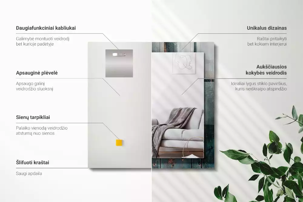 Lustro prostokątne z nadrukiem przedstawiającym zielone drewniane deski