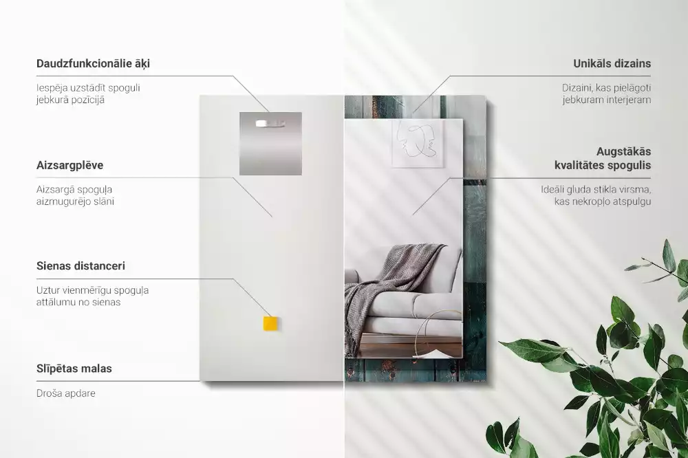 Lustro prostokątne z nadrukiem przedstawiającym zielone drewniane deski