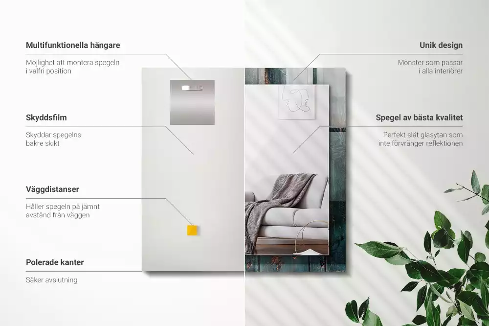 Lustro prostokątne z nadrukiem przedstawiającym zielone drewniane deski