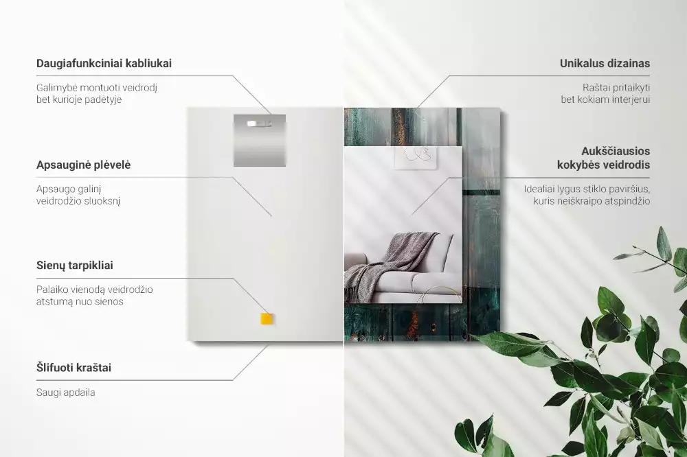 Lustro prostokątne z nadrukiem przedstawiającym zielone drewniane deski