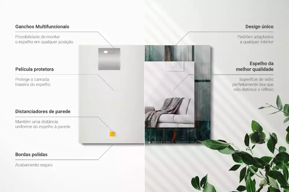 Lustro prostokątne z nadrukiem przedstawiającym zielone drewniane deski