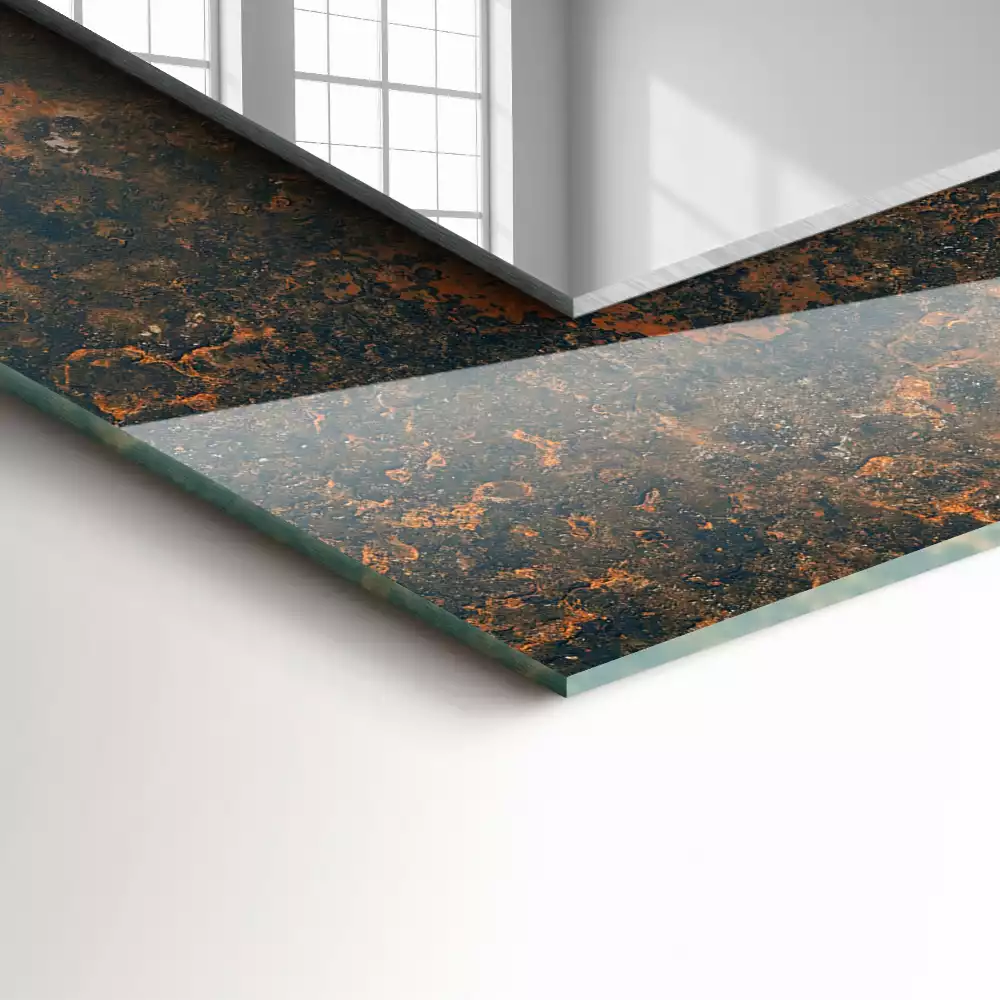 Lustro dekoracyjne prostokątne z nadrukiem przedstawiającym rdzawy metal