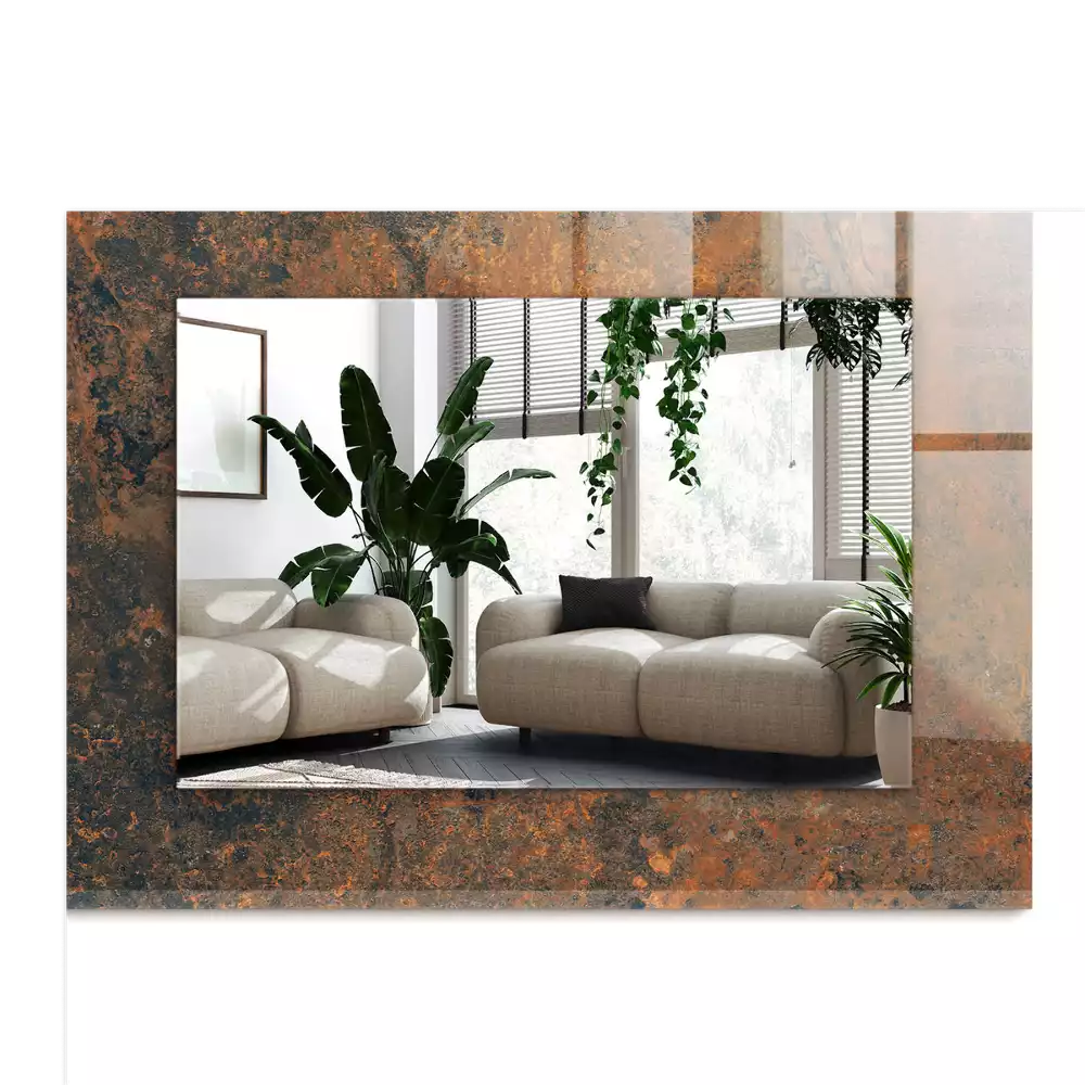 Lustro dekoracyjne prostokątne z nadrukiem przedstawiającym rdzawy metal