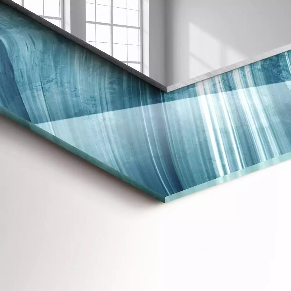 Lustro dekoracyjne prostokątne z abstrakcyjnym motywem niebieskich linii