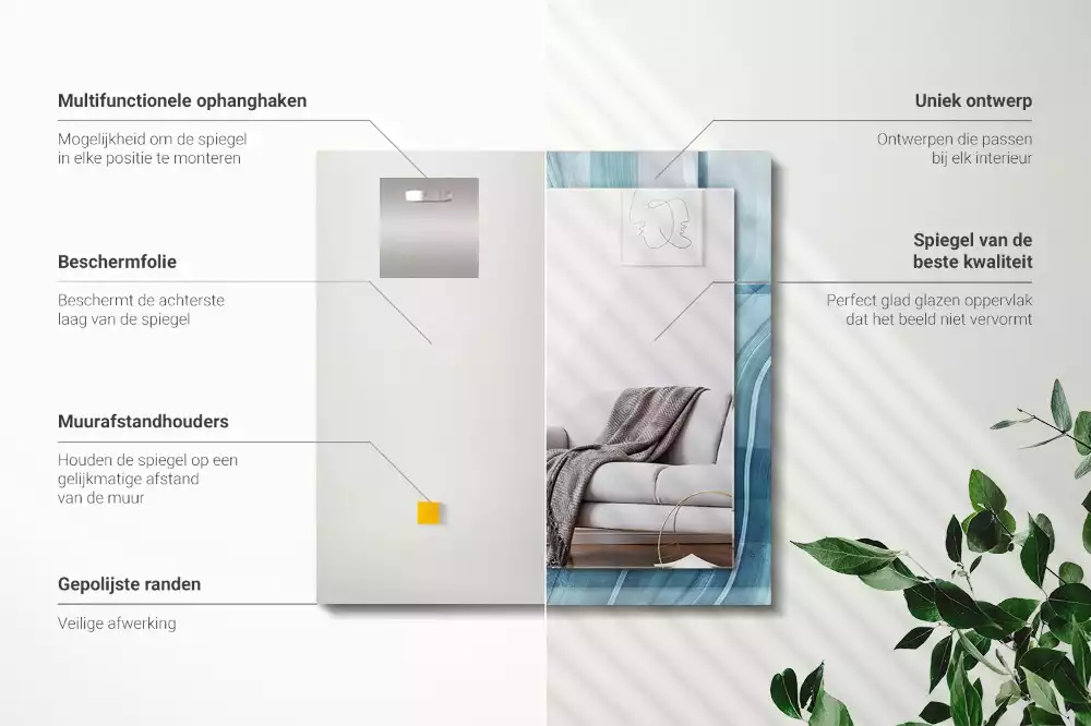 Lustro dekoracyjne prostokątne z abstrakcyjnym motywem niebieskich linii