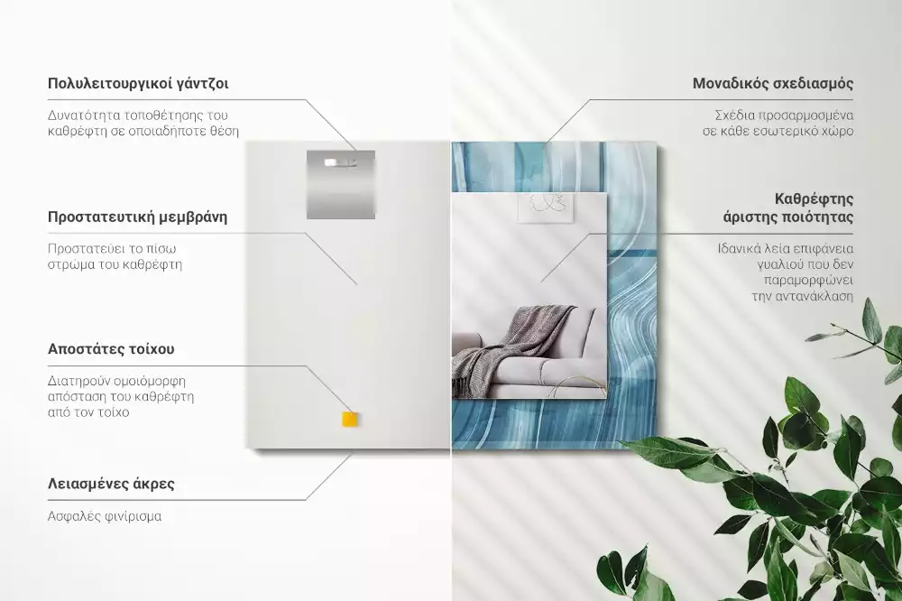 Lustro dekoracyjne prostokątne z abstrakcyjnym motywem niebieskich linii