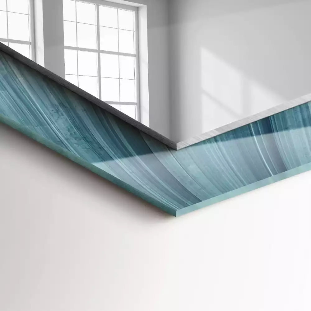 Lustro dekoracyjne prostokątne z abstrakcyjnym motywem niebieskich linii