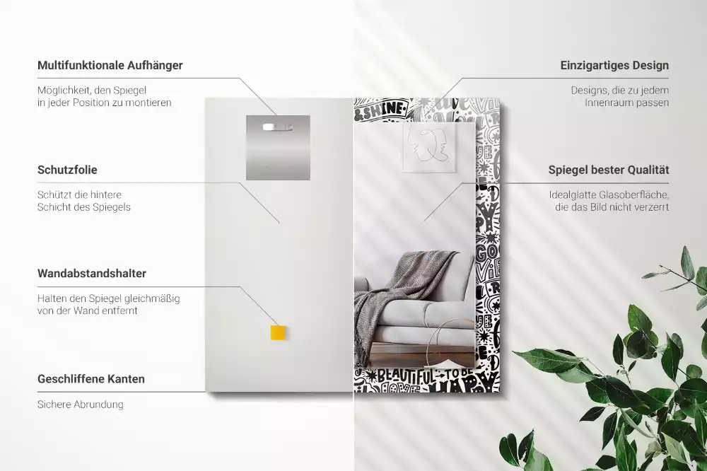 Lustro prostokątne z nadrukiem motywacyjnych napisów w ręcznym stylu