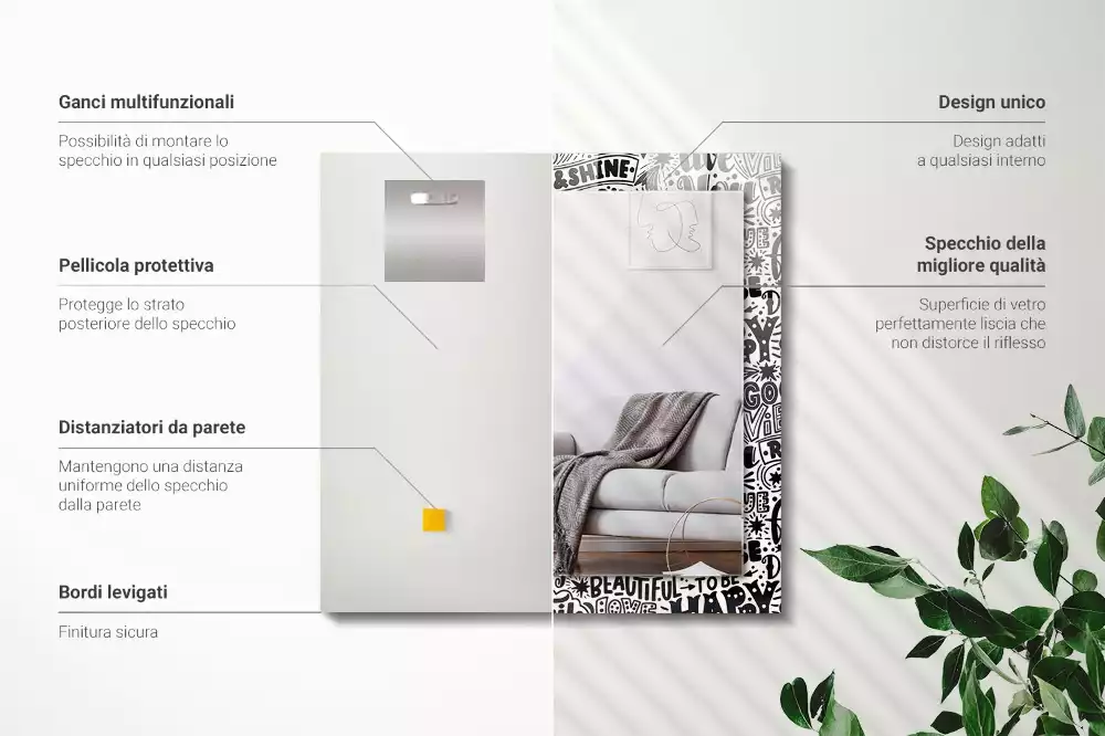 Lustro prostokątne z nadrukiem motywacyjnych napisów w ręcznym stylu